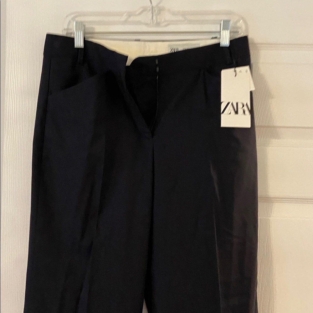 Zara Wool Blend Elegant Black Trousers size M inseam 32” waist 32” brand new - Picture 2 of 8